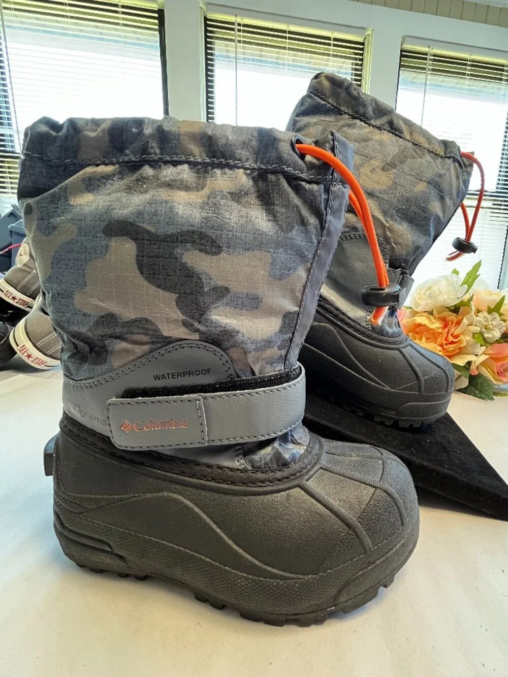 Columbia Powderbug Forty Print Kids Snow Boots Gray Camo 11